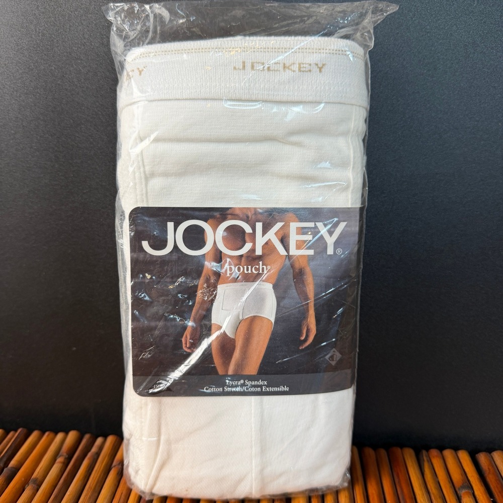 1999 Vintage Jockey Pouch Brief Mens RARE Large White Cotton Full Rise Pouch Fly